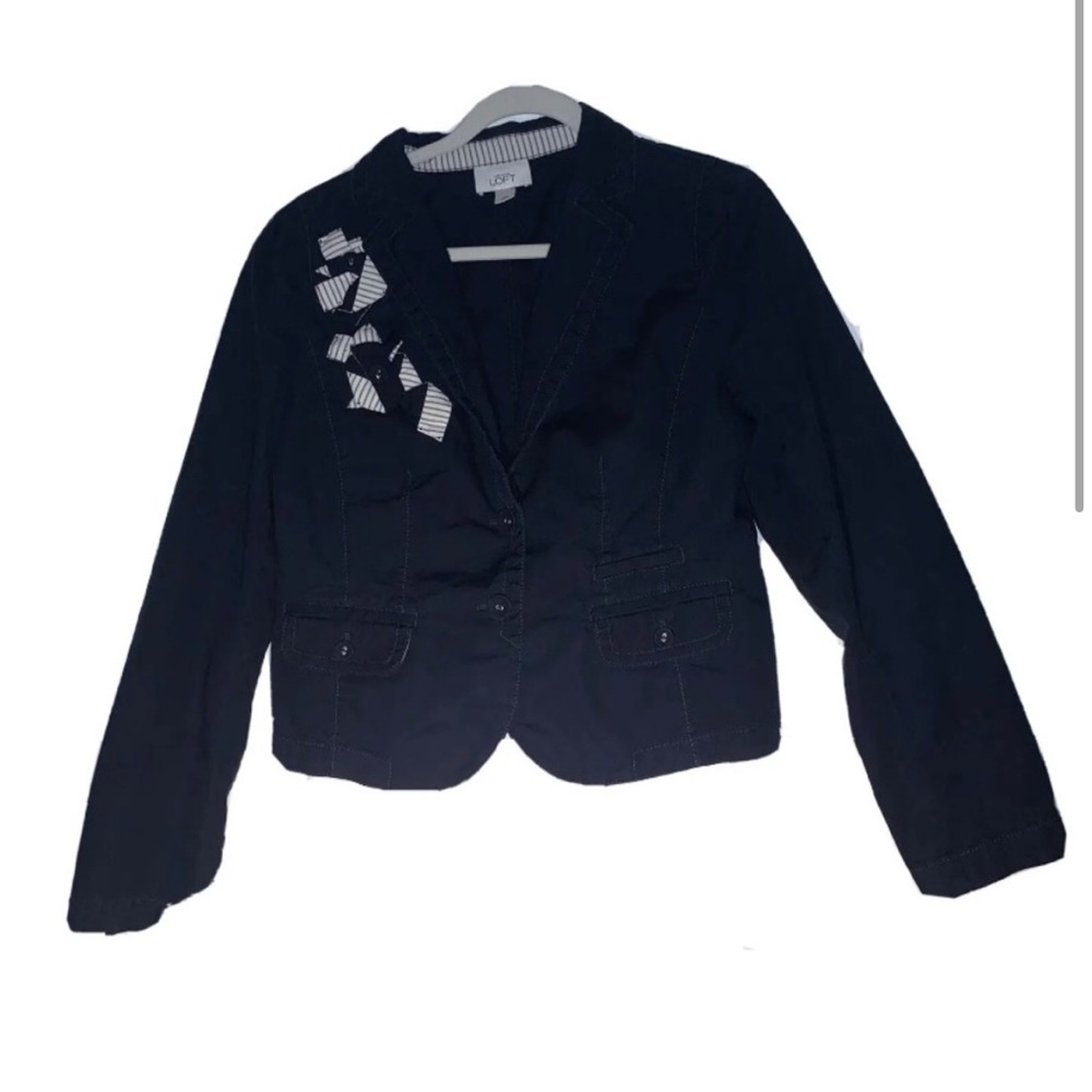 Ann Taylor LOFT Women's Sz 8 Cotton Jacket Navy Blue with White Pinstripe Detail